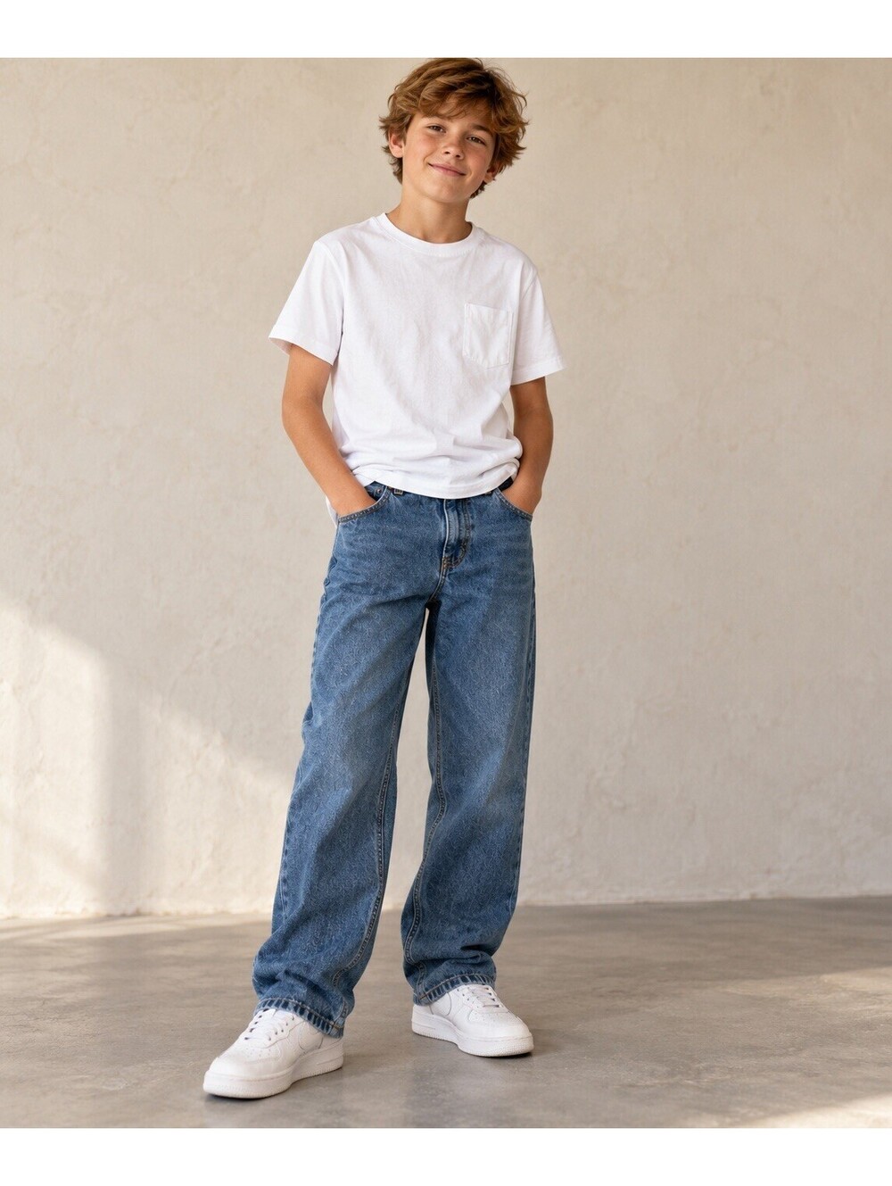 Lands End Boys Jeans 12+ Husky 100% Cotton Relaxed Straight Leg Adjustable Waist